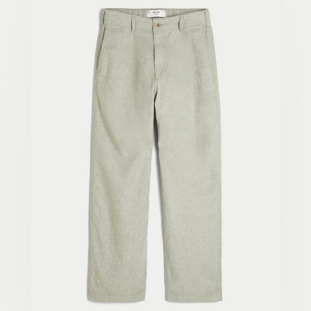 Hollister Baggy Linen-Cotton Pants Heather Sage Adjustable Waist Size Small